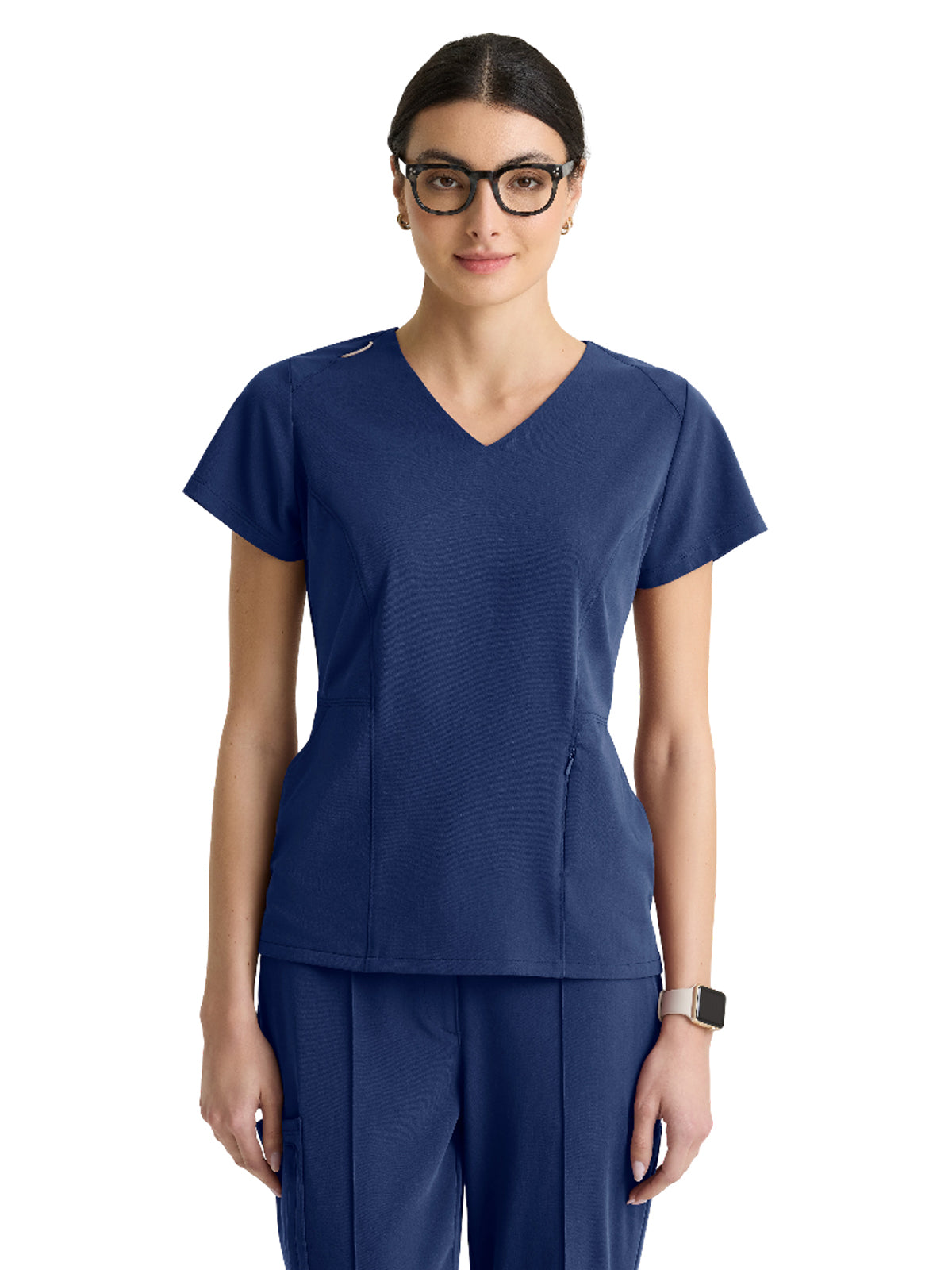 Women's Three-Pocket Spring V-Neck Top - GRGT309 - Indigo (Navy)