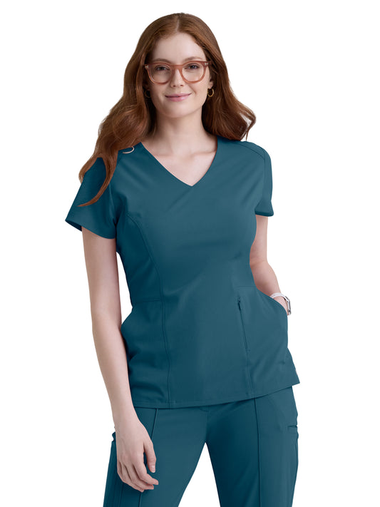 Women's Three-Pocket Spring V-Neck Top - GRGT309 - Bahama