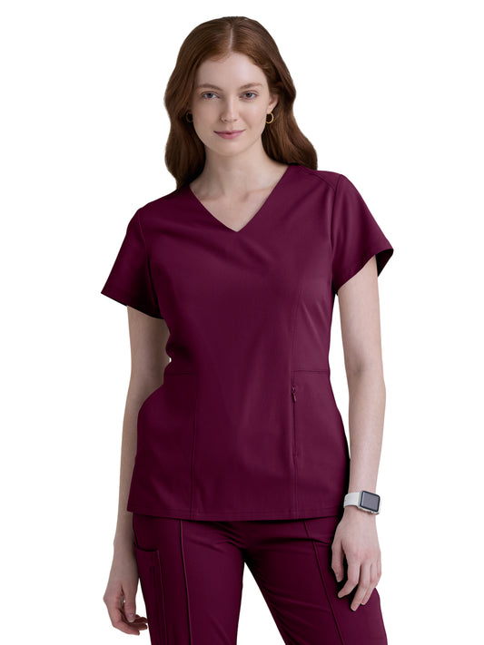 Women's Three-Pocket Spring V-Neck Top - GRGT309 - Wine