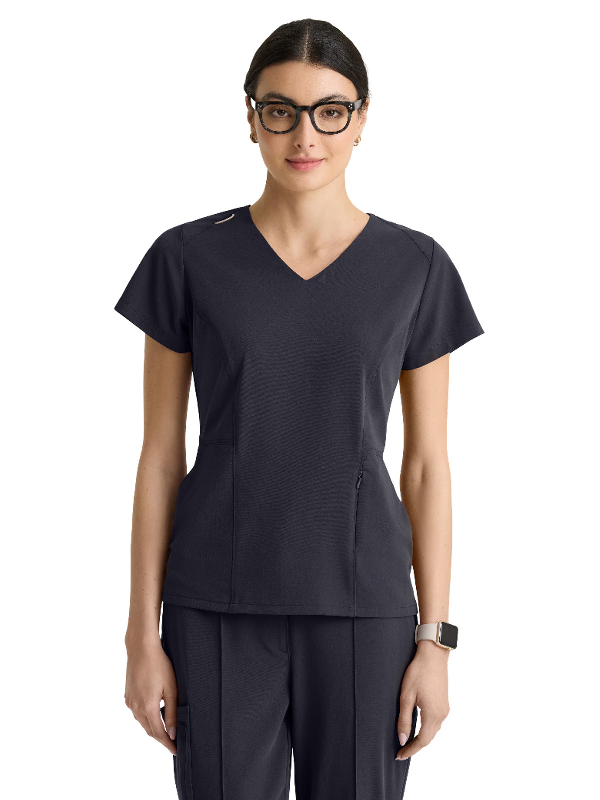 Women's Three-Pocket Spring V-Neck Top - GRGT309 - Steel