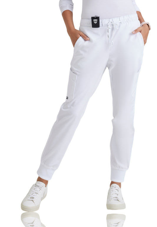Women's Five-Pocket Mid-Rise Kira Jogger Scrub Pant - GRP534 - White