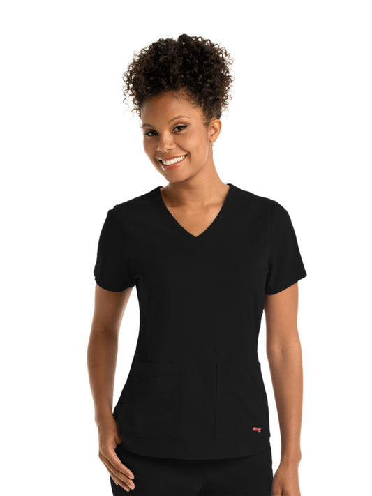 Women's Four-Pocket V-Neck Emma Scrub Top - GRST011 - Black