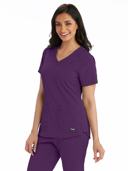 Women's Four-Pocket V-Neck Emma Scrub Top - GRST011 - Eggplant