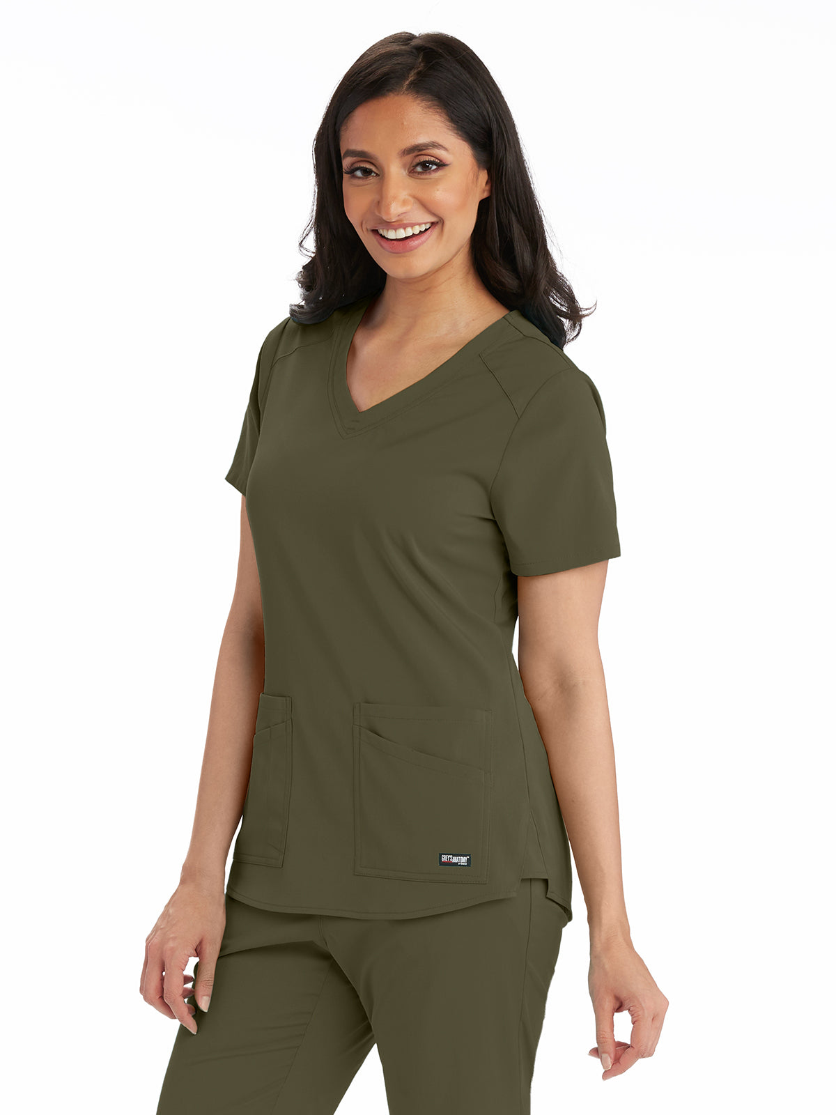 Women's Four-Pocket V-Neck Emma Scrub Top - GRST011 - Olive