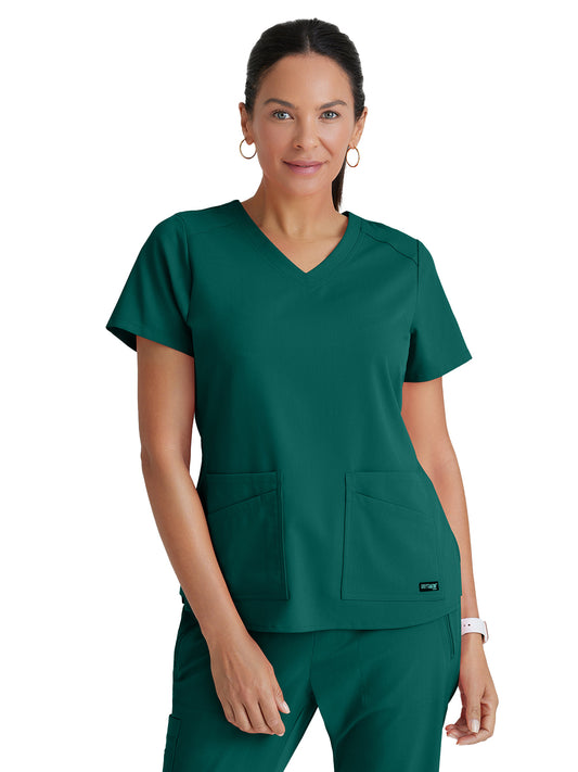 Women's Four-Pocket V-Neck Emma Scrub Top - GRST011 - Hunter Green