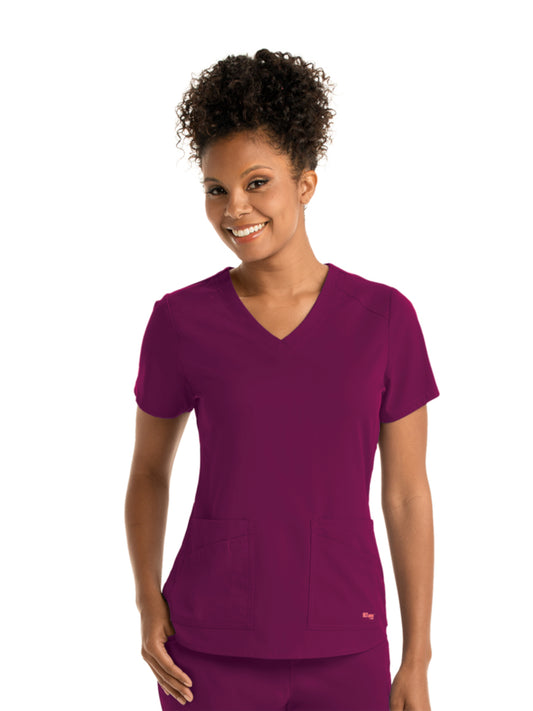 Women's Four-Pocket V-Neck Emma Scrub Top - GRST011 - Wine