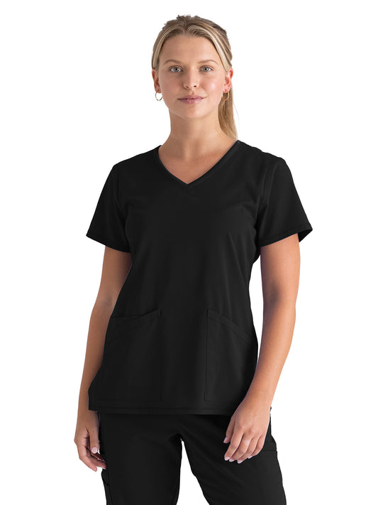 Women's Three-Pocket V-Neck Serena Scrub Top - GRST045 - Black