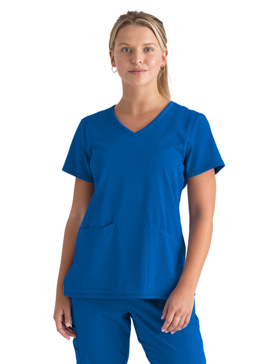 Women's Three-Pocket V-Neck Serena Scrub Top - GRST045 - New Royal