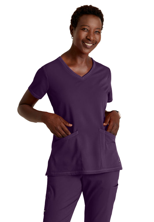 Women's Three-Pocket V-Neck Serena Scrub Top - GRST045 - Eggplant