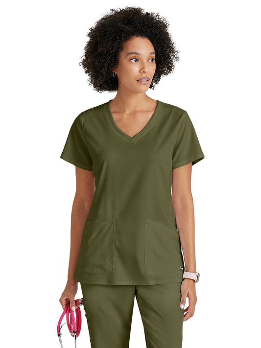 Women's Three-Pocket V-Neck Serena Scrub Top - GRST045 - Olive