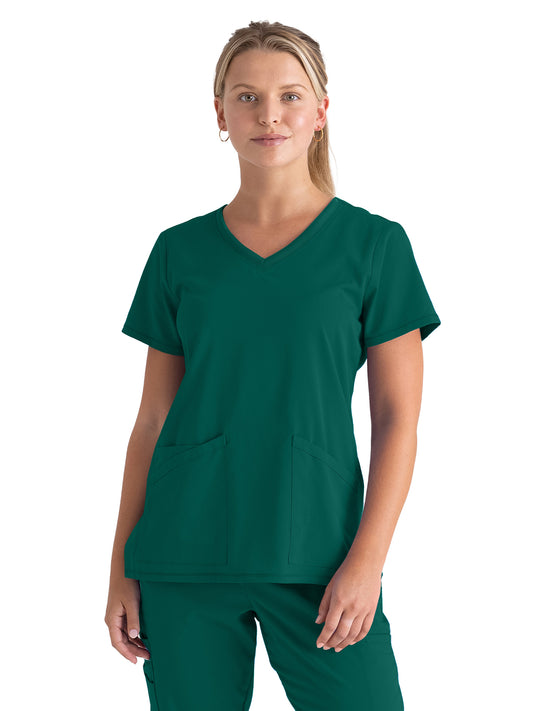 Women's Three-Pocket V-Neck Serena Scrub Top - GRST045 - Hunter Green