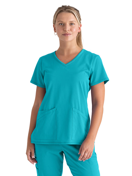 Women's Three-Pocket V-Neck Serena Scrub Top - GRST045 - Teal