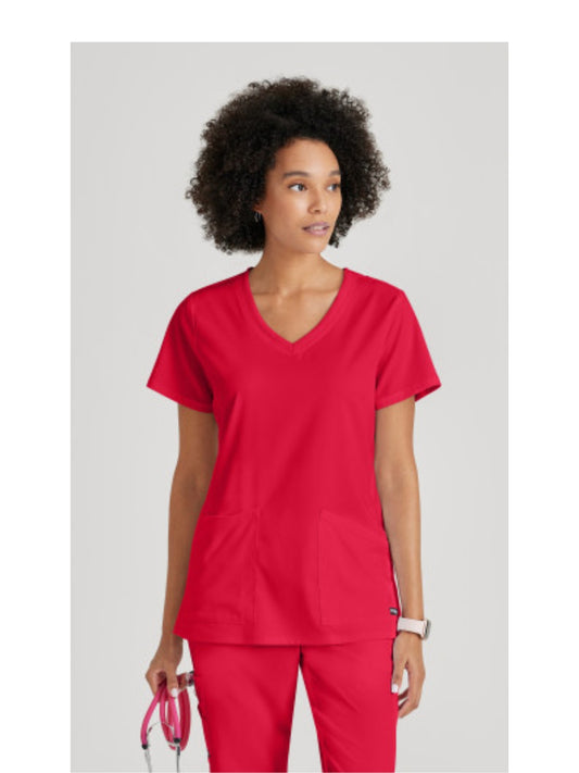 Women's Three-Pocket V-Neck Serena Scrub Top - GRST045 - Scarlet Red