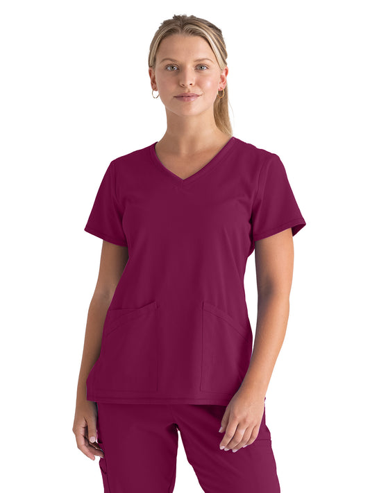 Women's Three-Pocket V-Neck Serena Scrub Top - GRST045 - Wine