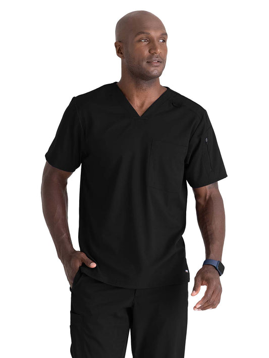 Men's Two-Pocket V-Neck Murphy Scrub Top - GRST079 - Black