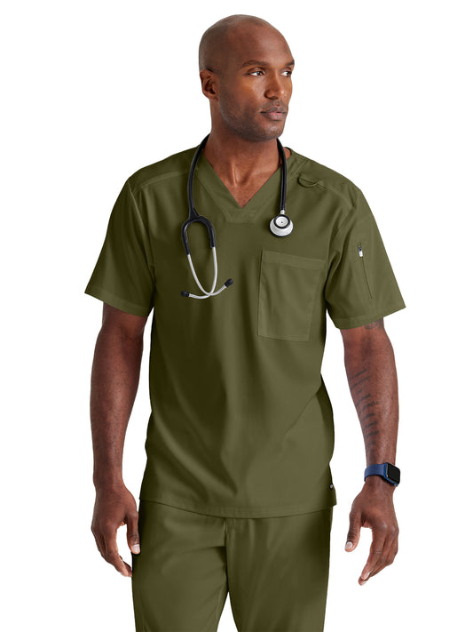 Men's Two-Pocket V-Neck Murphy Scrub Top - GRST079 - Olive