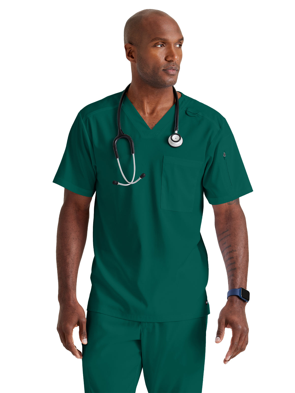 Men's Two-Pocket V-Neck Murphy Scrub Top - GRST079 - Hunter Green