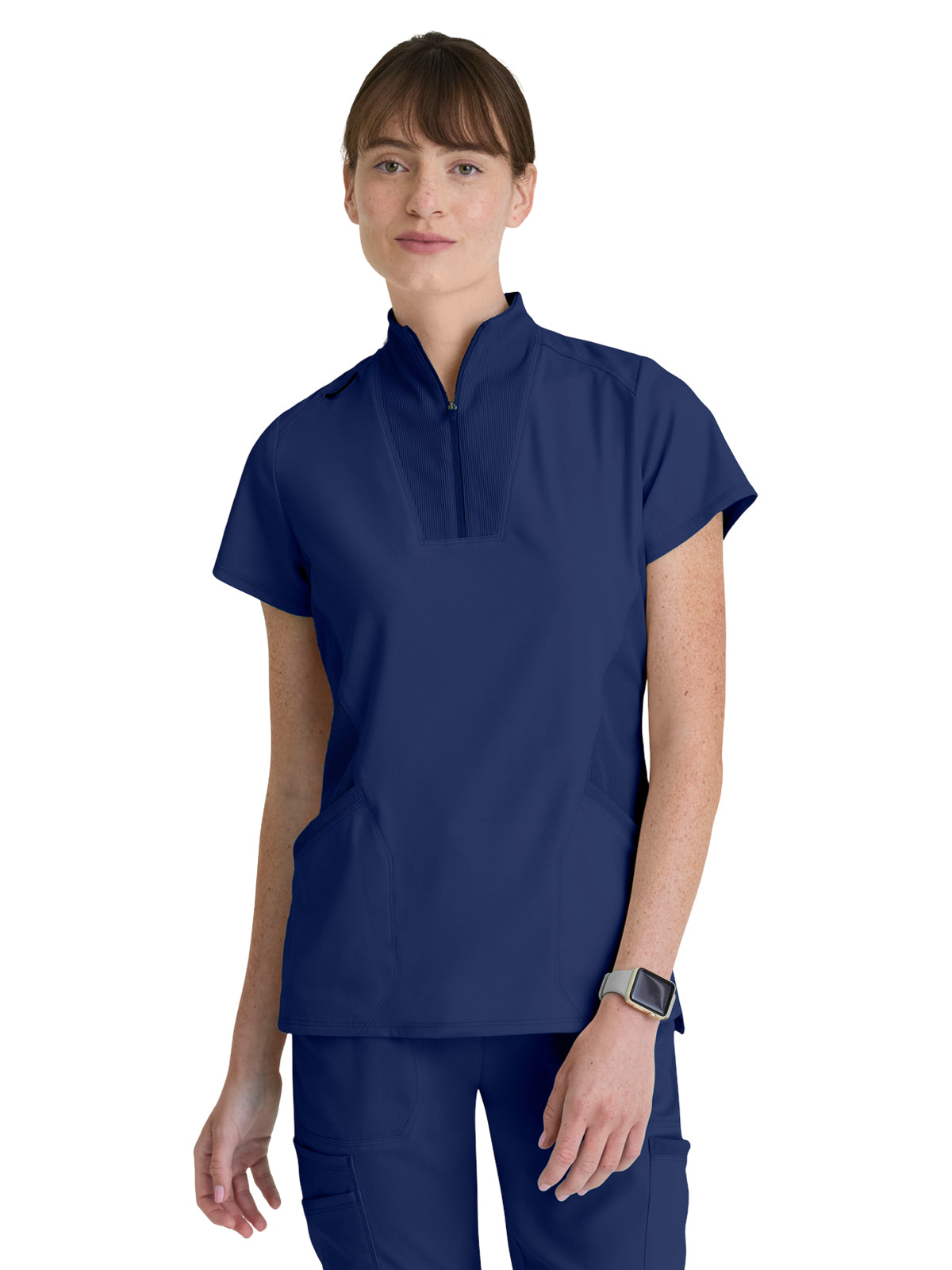 Women's Two Pocket Y-Neck Kristi Scrub Top - GRST292 - Indigo (Navy)