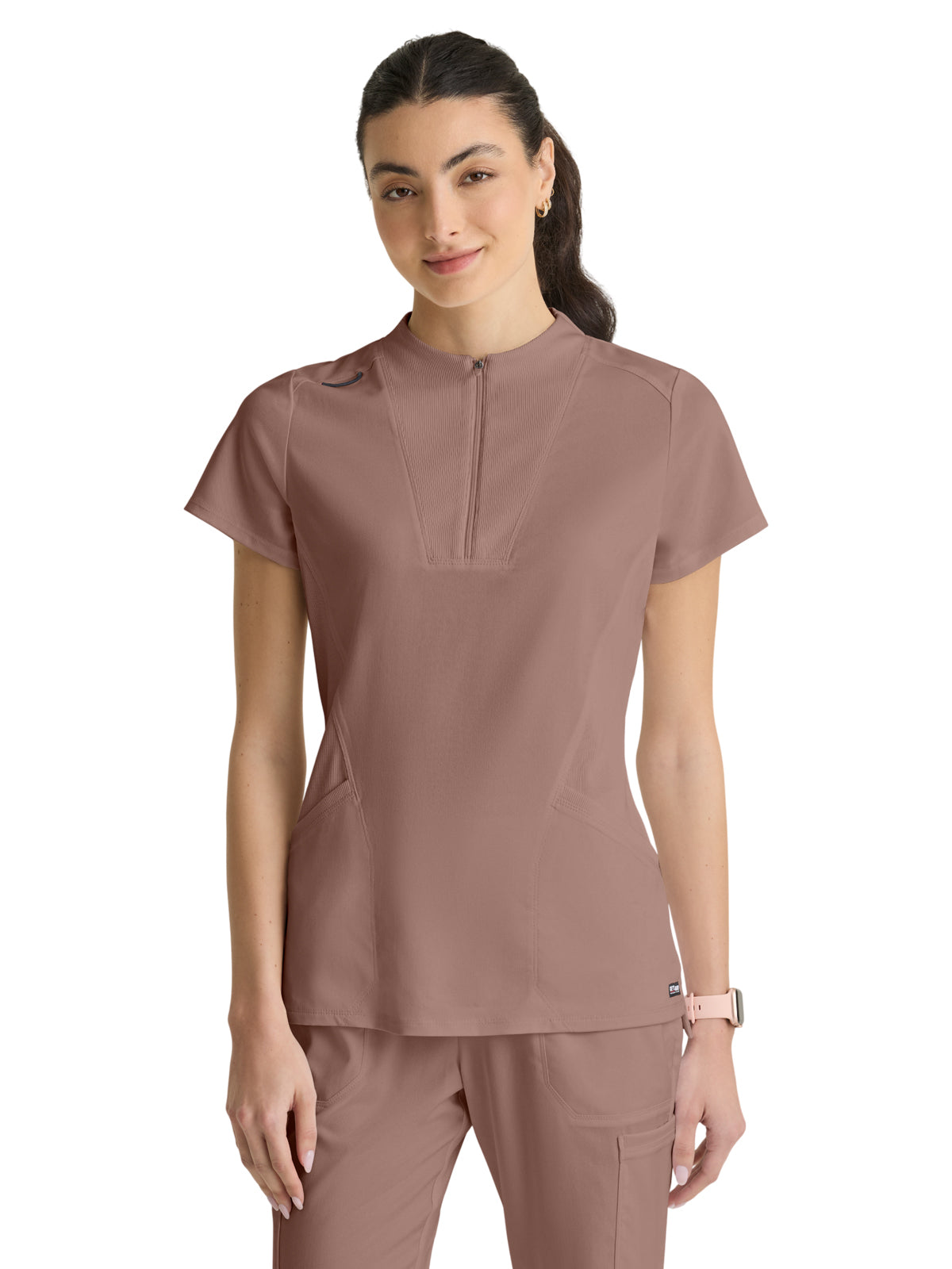 Women's Two Pocket Y-Neck Kristi Scrub Top - GRST292 - Warm Mocha
