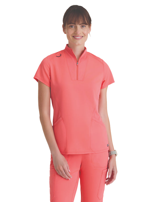 Women's Two Pocket Y-Neck Kristi Scrub Top - GRST292 - Coral Bloom