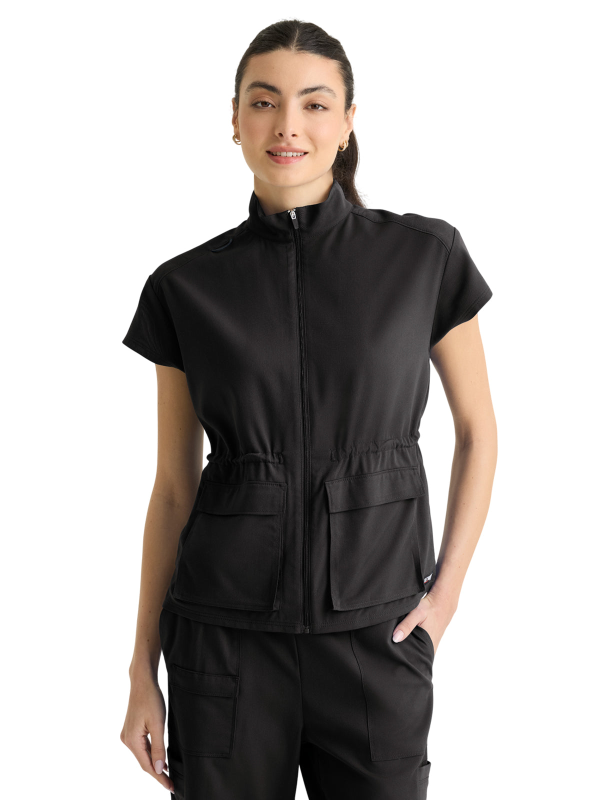 Women's Two-Pocket Nina Mock Neck Top - GRST324 - Black
