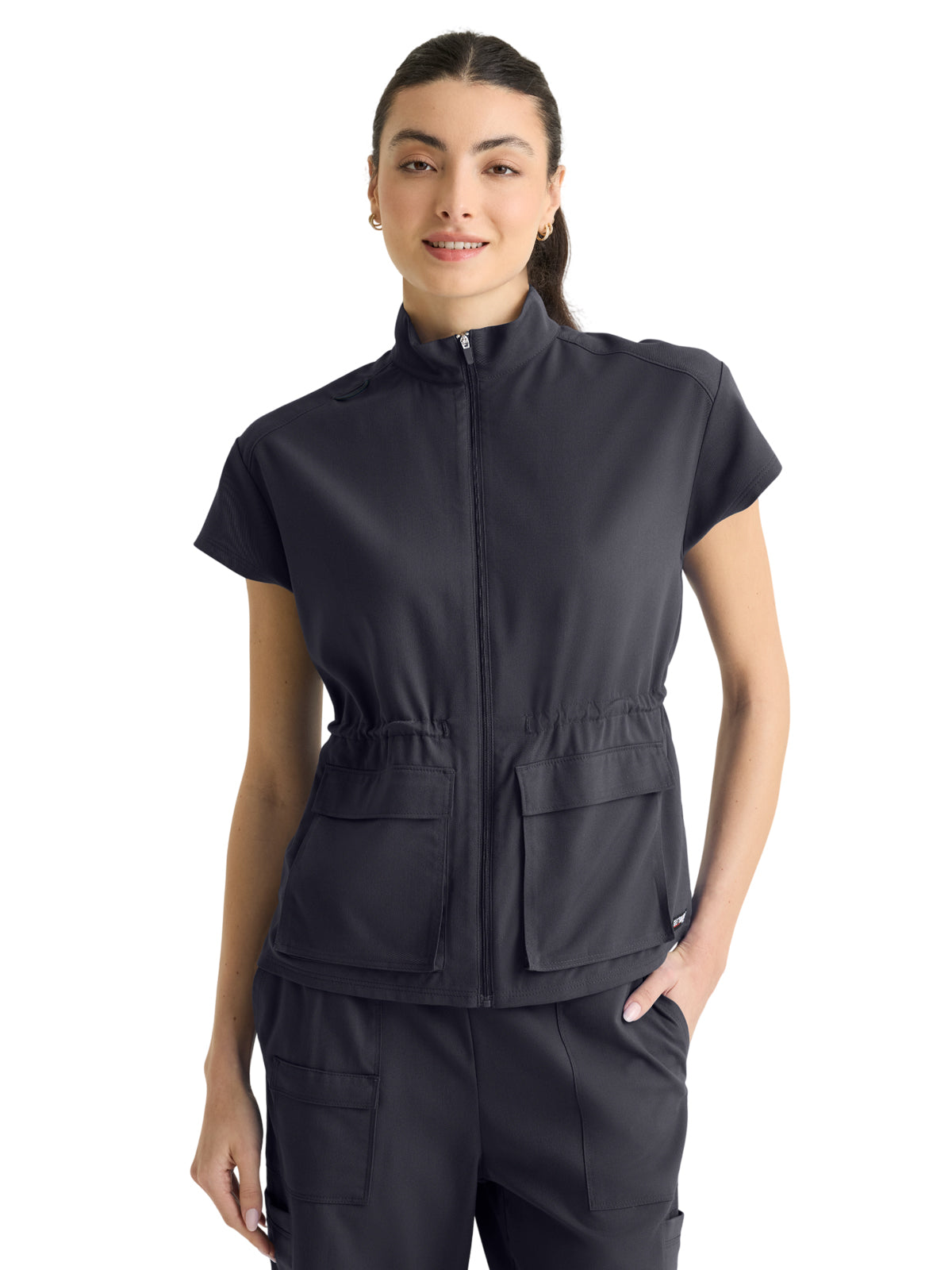 Women's Two-Pocket Nina Mock Neck Top - GRST324 - Steel