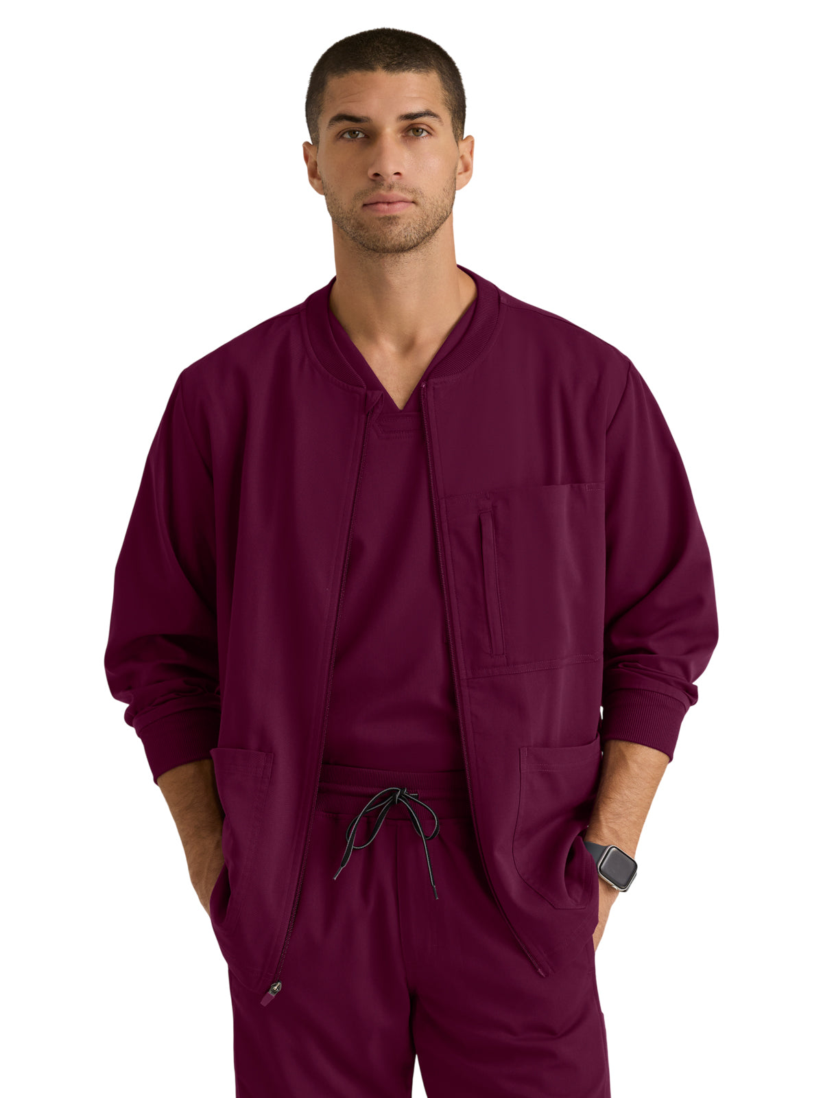 Men's Five-Pocket React Warm-Up Scrub Jacket - GRSW871 - Wine