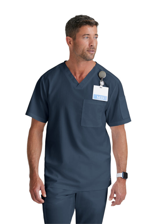 Men's Two-Pocket V-Neck Evan Scrub Top - GRT091 - Steel
