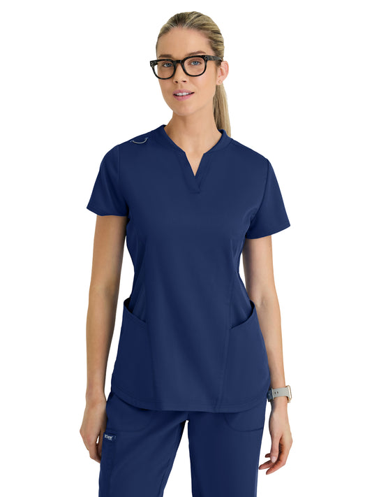 Women's Four Pocket V-Neck Erin Scrub Top - GRT303 - Indigo (Navy)