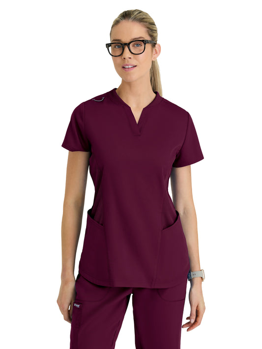 Women's Four Pocket V-Neck Erin Scrub Top - GRT303 - Wine