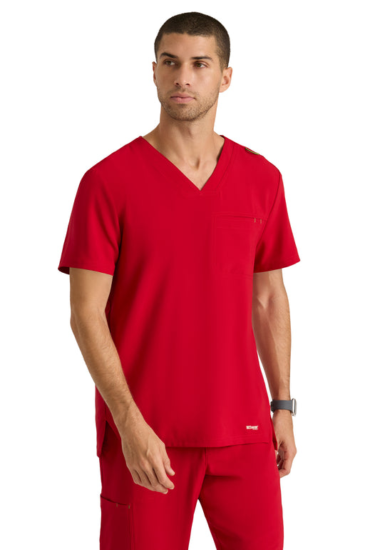 Men's One-Pocket V-Neck Journey Scrub Top - GSST179 - True Red