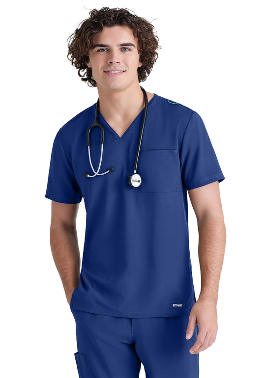 Men's One-Pocket V-Neck Journey Scrub Top - GSST179 - Indigo (Navy)