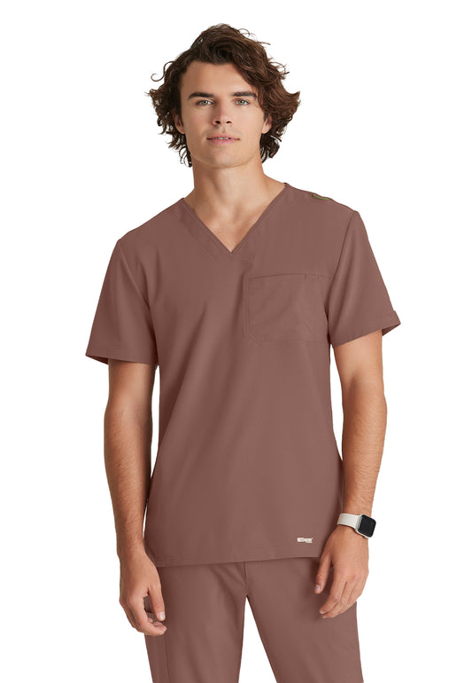 Men's One-Pocket V-Neck Journey Scrub Top - GSST179 - Driftwood
