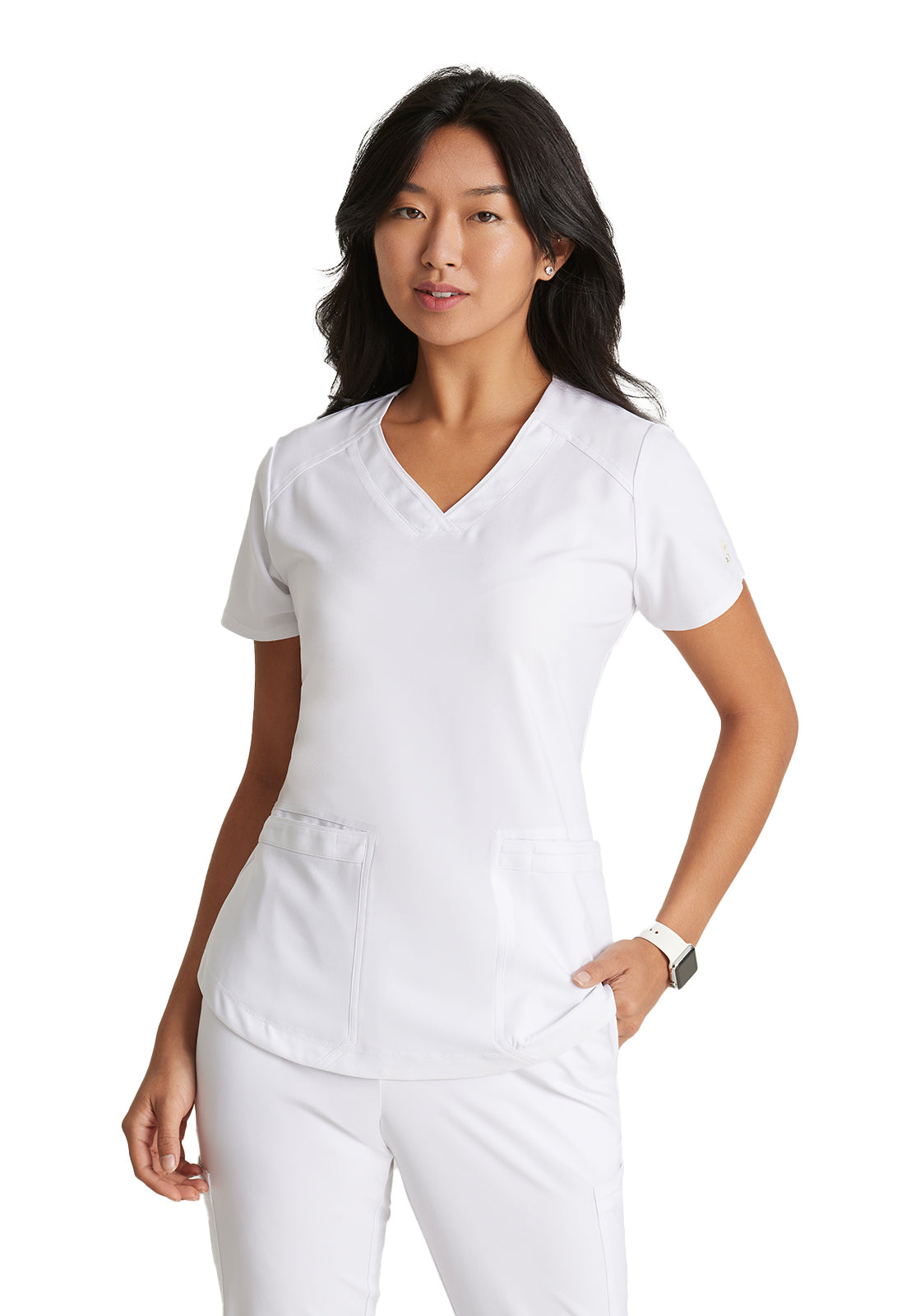 Women's Two-Pocket V-Neck Rhythm Scrub Top - GSST180 - White