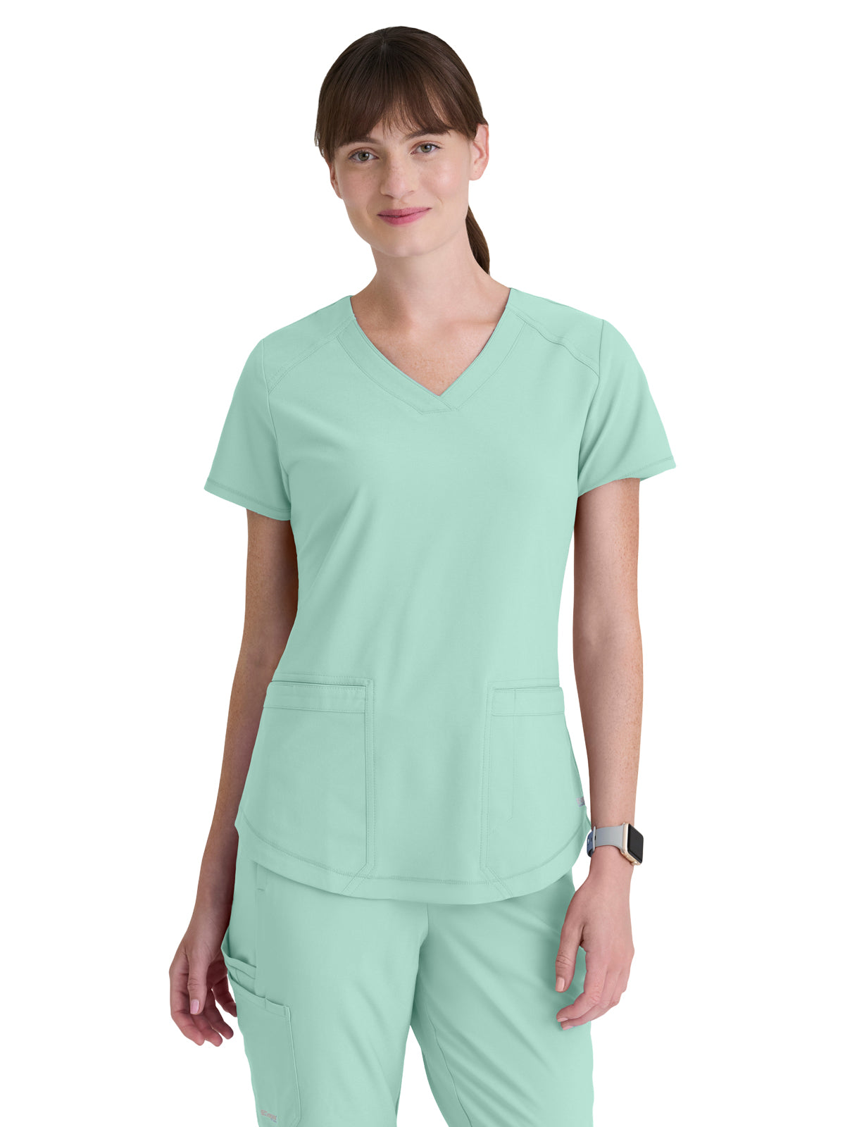 Women's Two-Pocket V-Neck Rhythm Scrub Top - GSST180 - Soft Melon