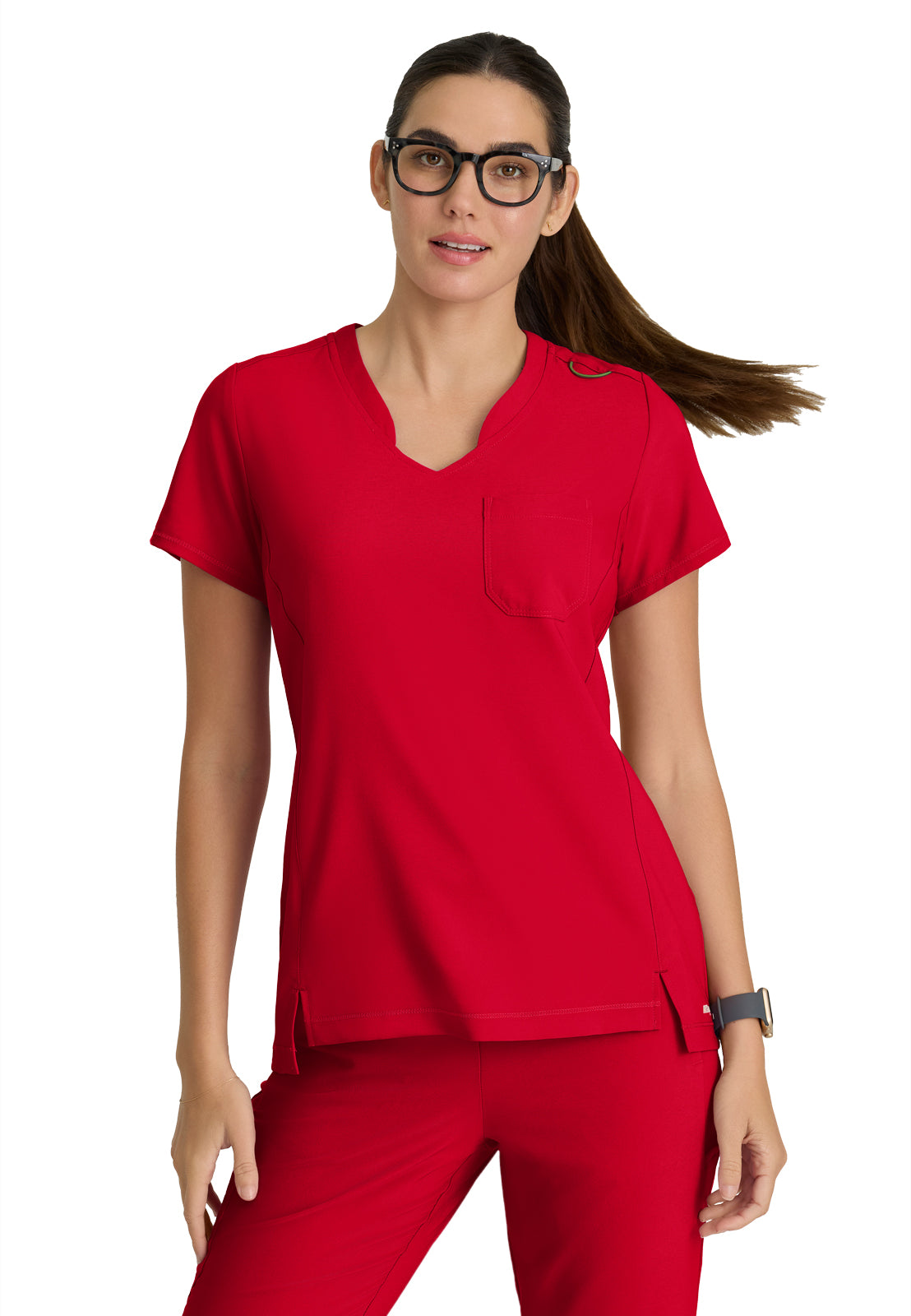 Women's One-Pocket Banded V-Neck Sway Scrub Top - GSST181 - True Red