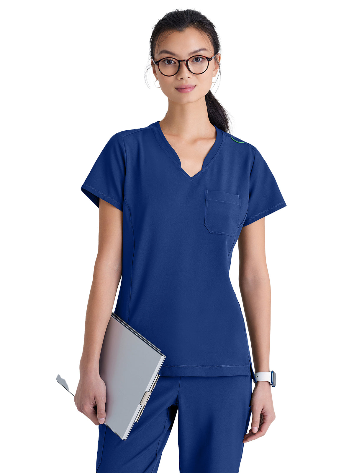 Women's One-Pocket Banded V-Neck Sway Scrub Top - GSST181 - Indigo (Navy)
