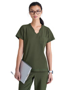 Women's One-Pocket Banded V-Neck Sway Scrub Top - GSST181 - Fern