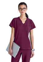 Women's One-Pocket Banded V-Neck Sway Scrub Top - GSST181 - Wine