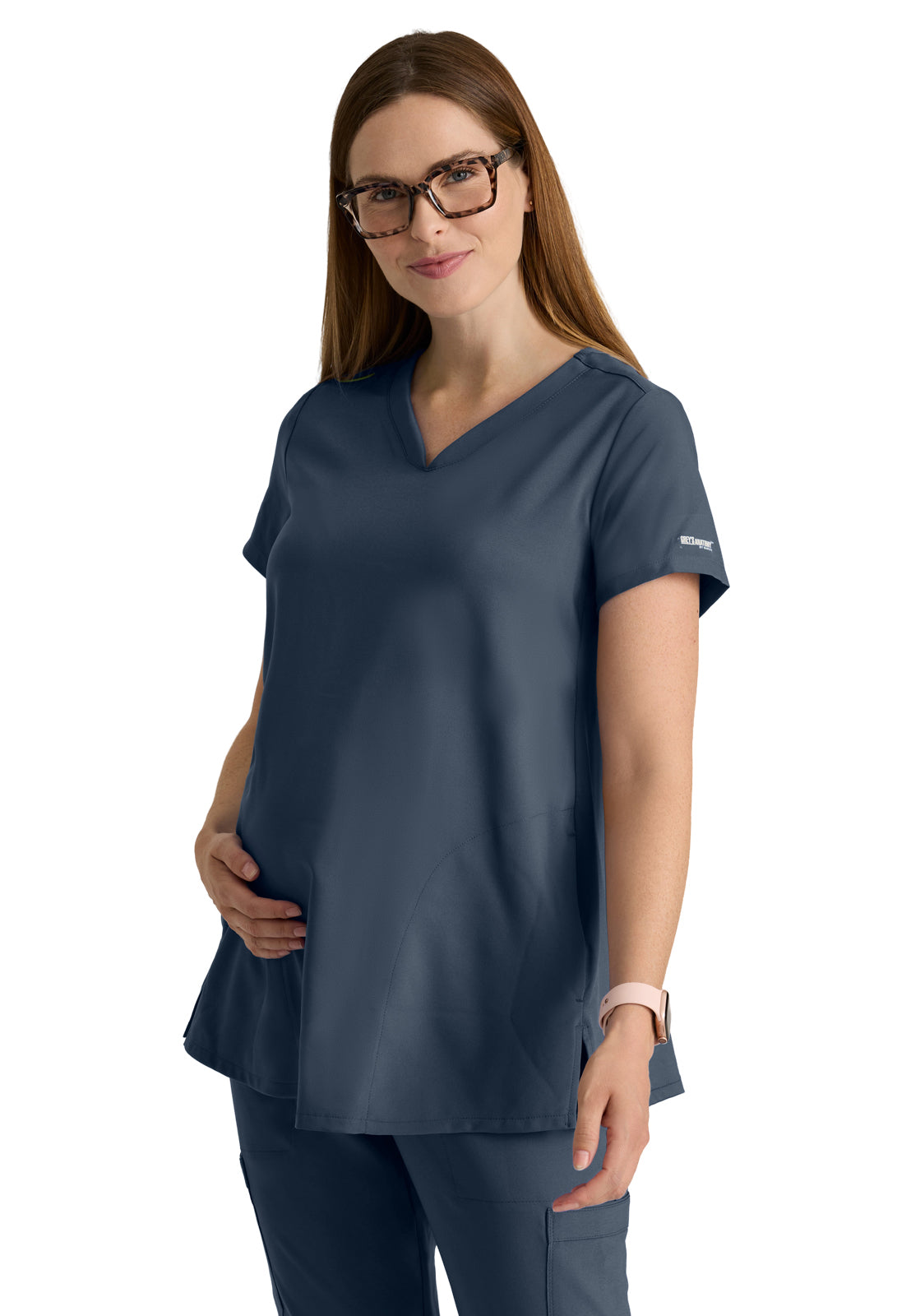 Women's Two-Pocket Promise Maternity Scrub Top - GSST262 - Steel