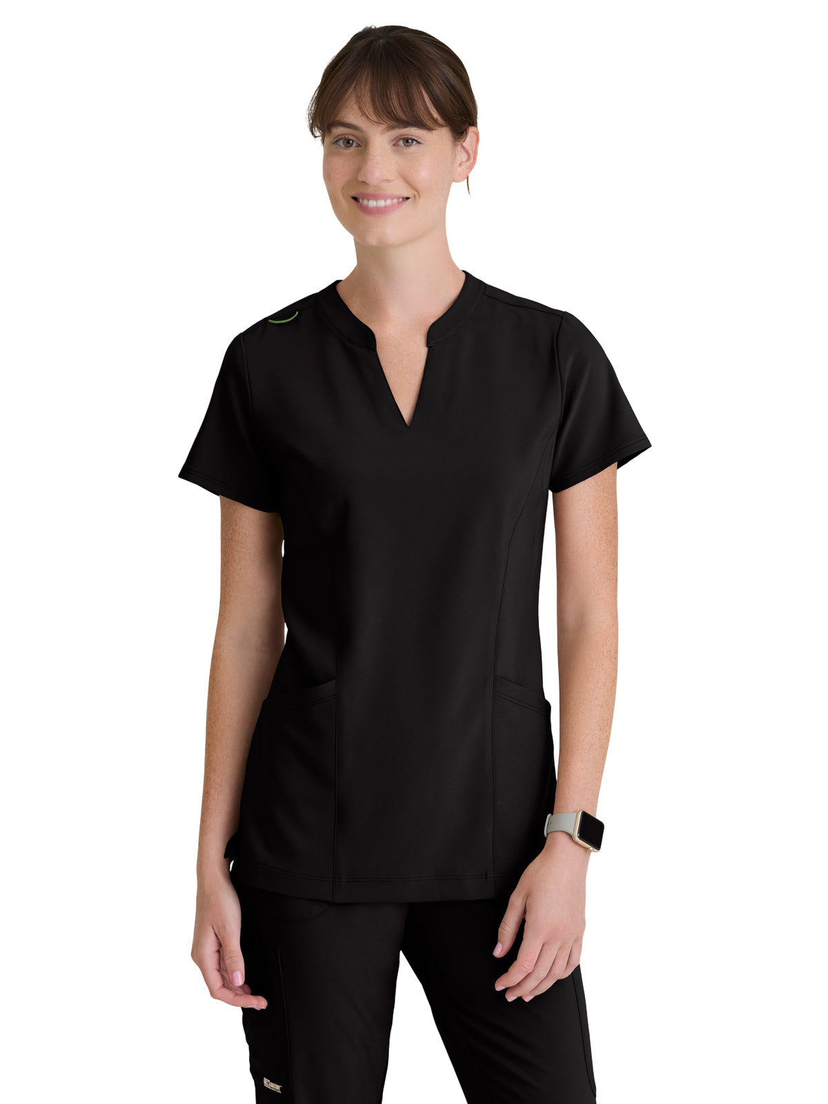 Women's Two Pocket Notch Sky Scrub Top - GSST298 - Black