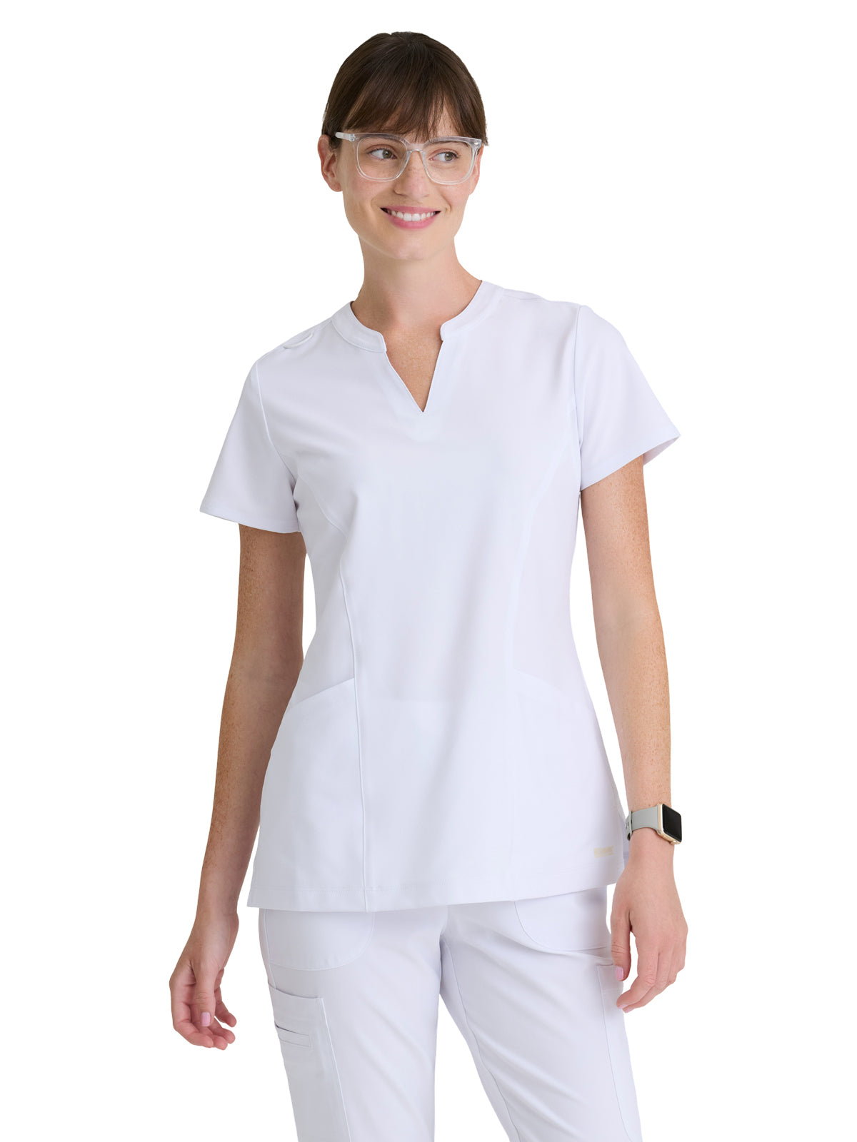 Women's Two Pocket Notch Sky Scrub Top - GSST298 - White