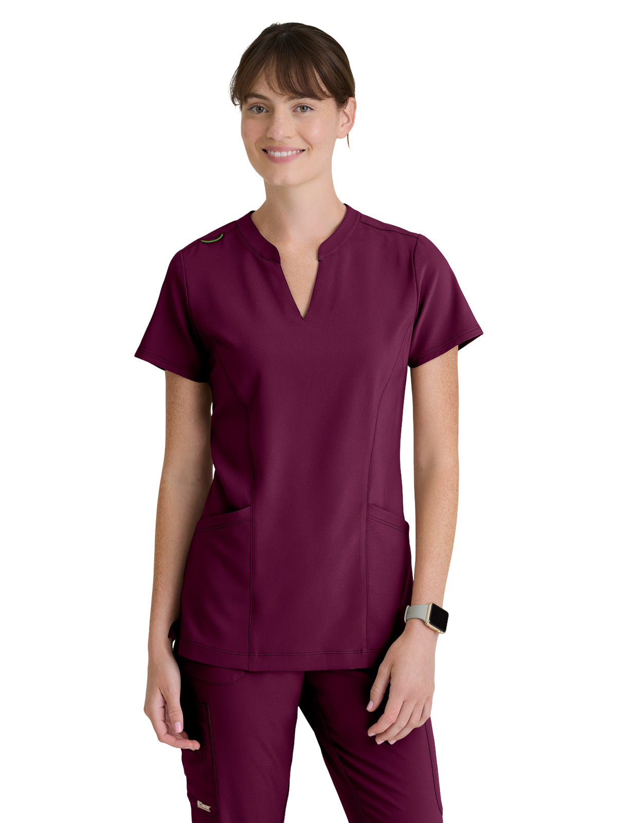 Women's Two Pocket Notch Sky Scrub Top - GSST298 - Wine