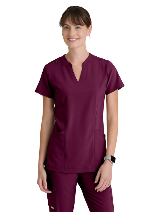 Women's Two Pocket Notch Sky Scrub Top - GSST298 - Wine