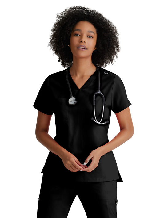 Women's One-Pocket Bree Tuck-In Scrub Top - GVST028 - Black