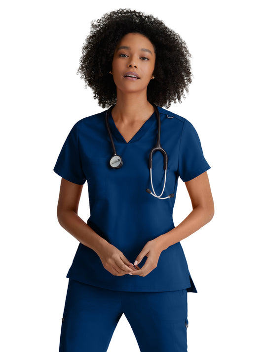 Women's One-Pocket Bree Tuck-In Scrub Top - GVST028 - Indigo (Navy)