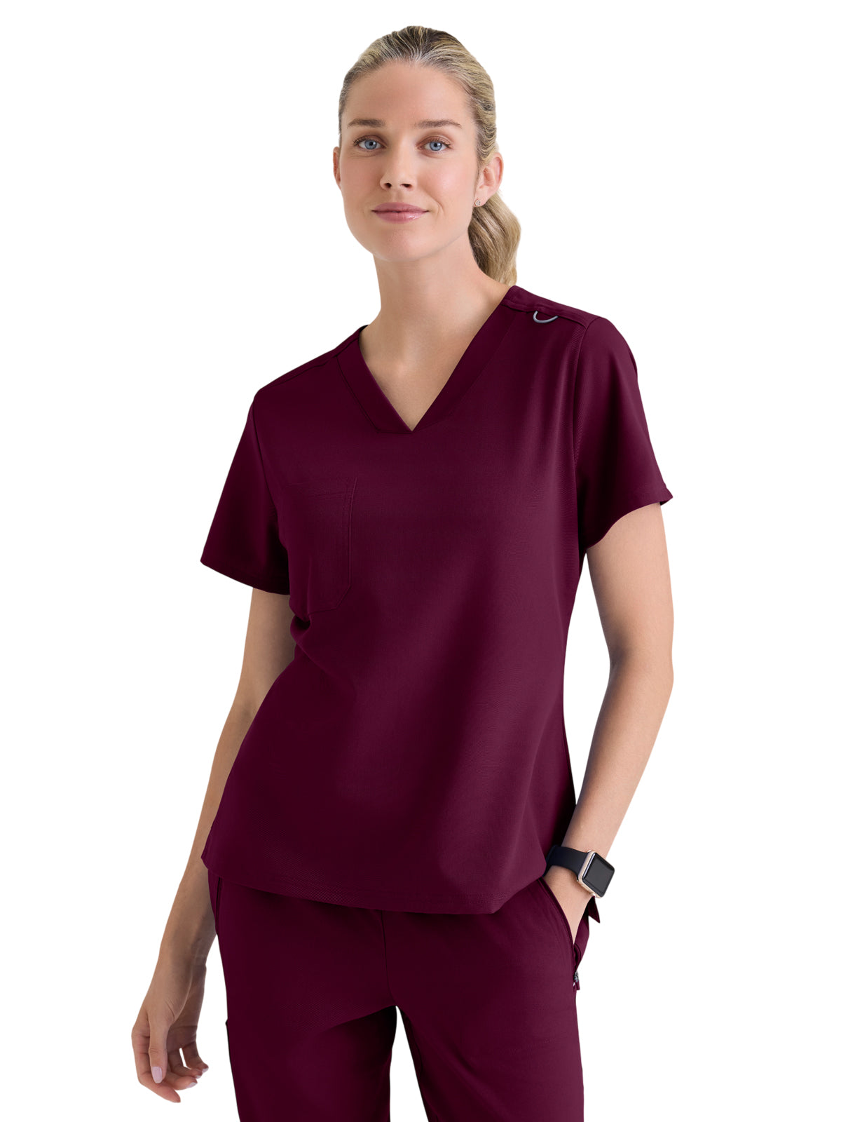Women's One-Pocket Bree Tuck-In Scrub Top - GVST028 - Wine
