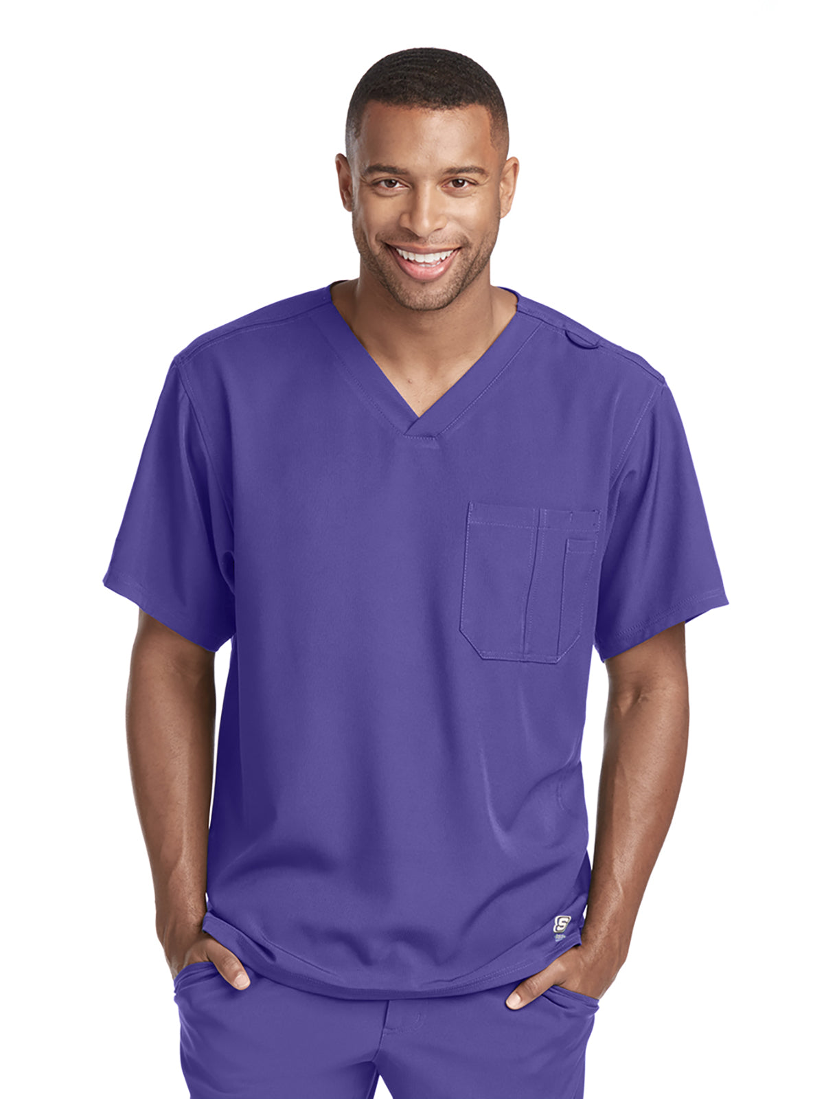 Men's One-Pocket V-Neck Structure Scrub Top - SK0112 - New Grape