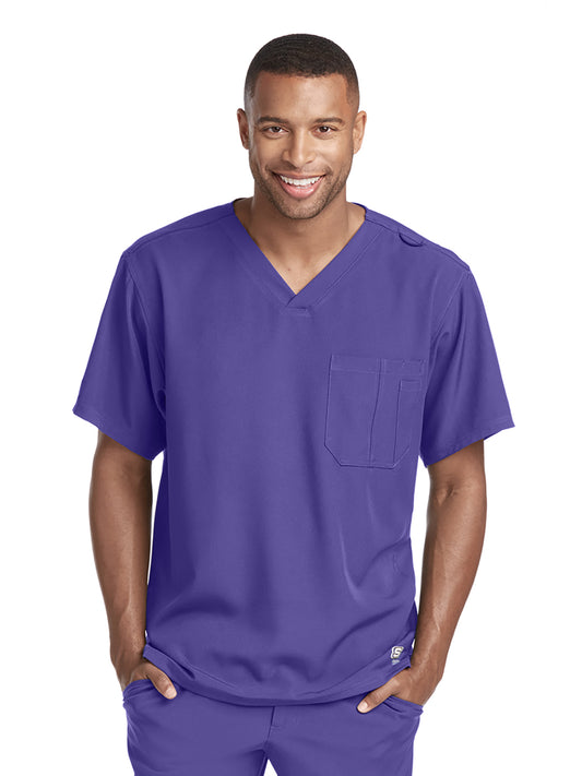 Men's One-Pocket V-Neck Structure Scrub Top - SK0112 - New Grape