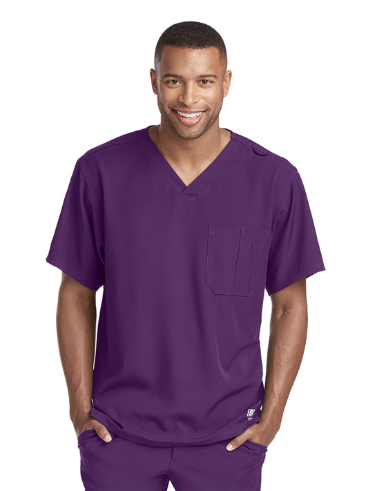 Men's One-Pocket V-Neck Structure Scrub Top - SK0112 - Eggplant